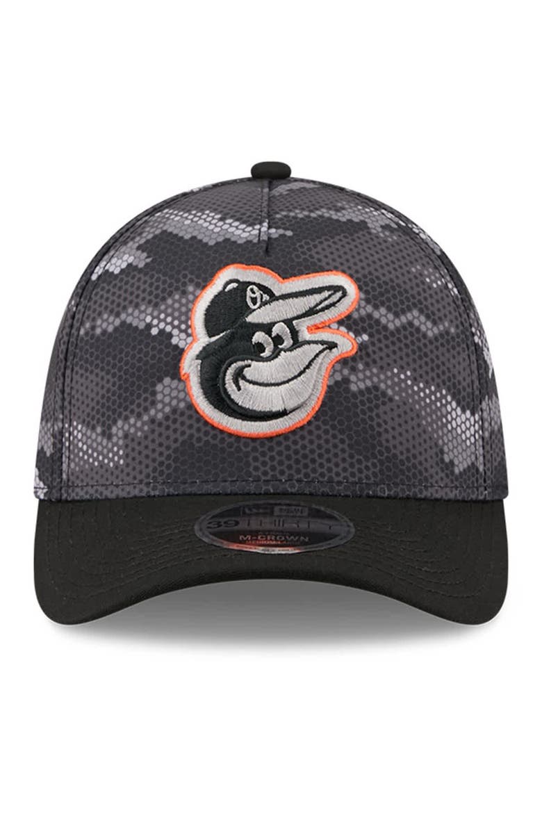 Men's New Era Black Baltimore Orioles Camo 39THIRTY A-Frame Flex Hat, Alternate, color, Black