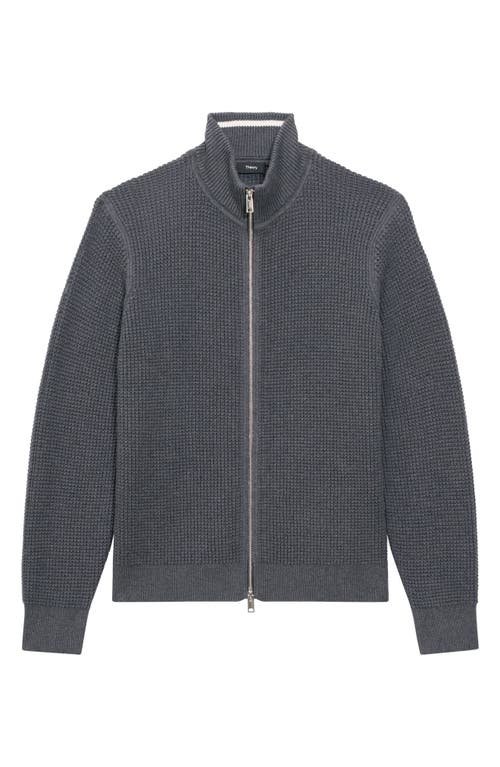 Theory Gary Front Zip Cardigan In Dark Grey Melange/white