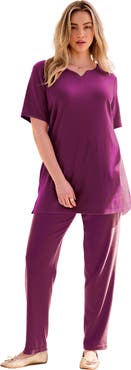 Roaman's Plus Size Soft Knit Tunic With Notch Neckline