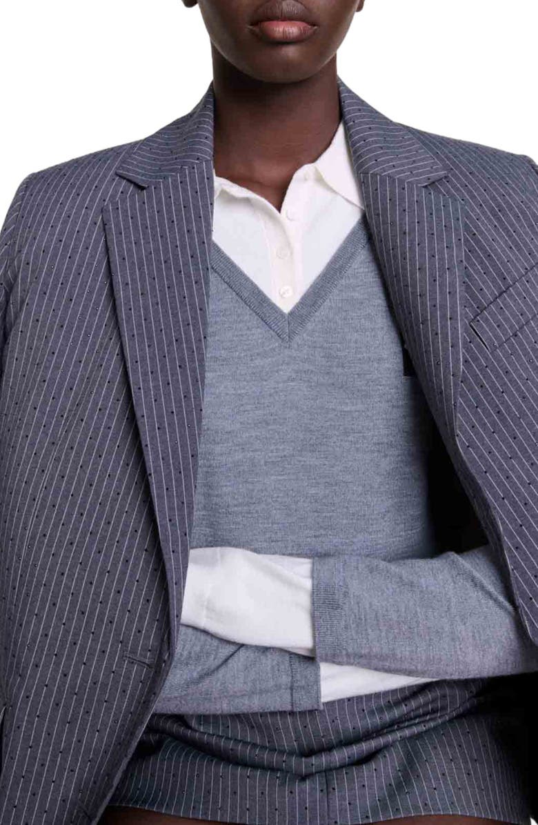 maje Rhinestone suit jacket, Alternate, color, 