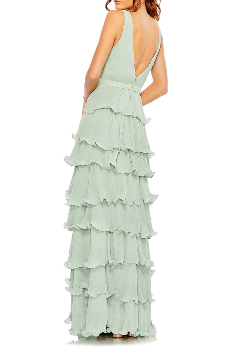Sleeveless Ruffle Tiered V Neck Gown, Alternate, color, SAGE