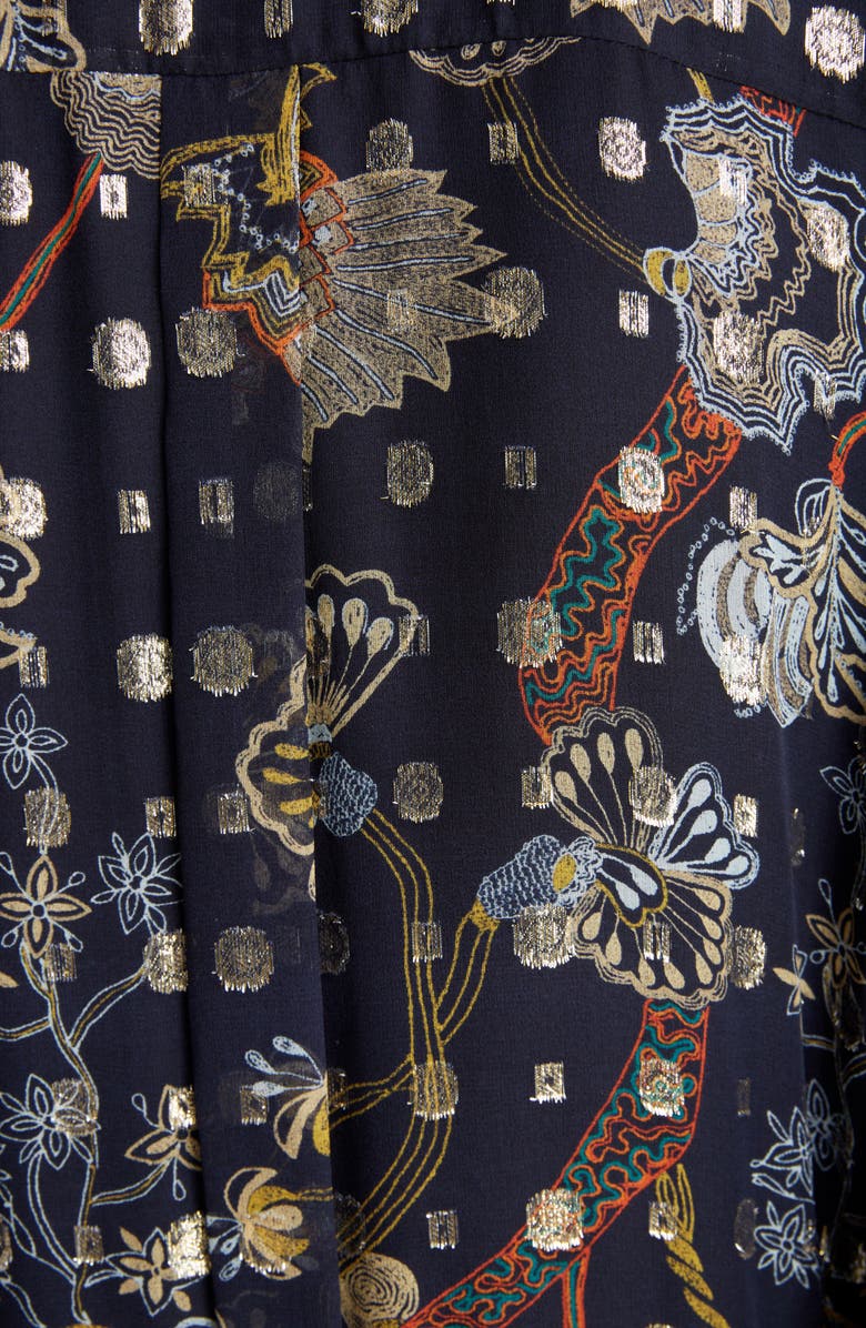 Chloé Print Metallic Long Sleeve Fil Coupé Maxi Shirtdress, Alternate, color, 