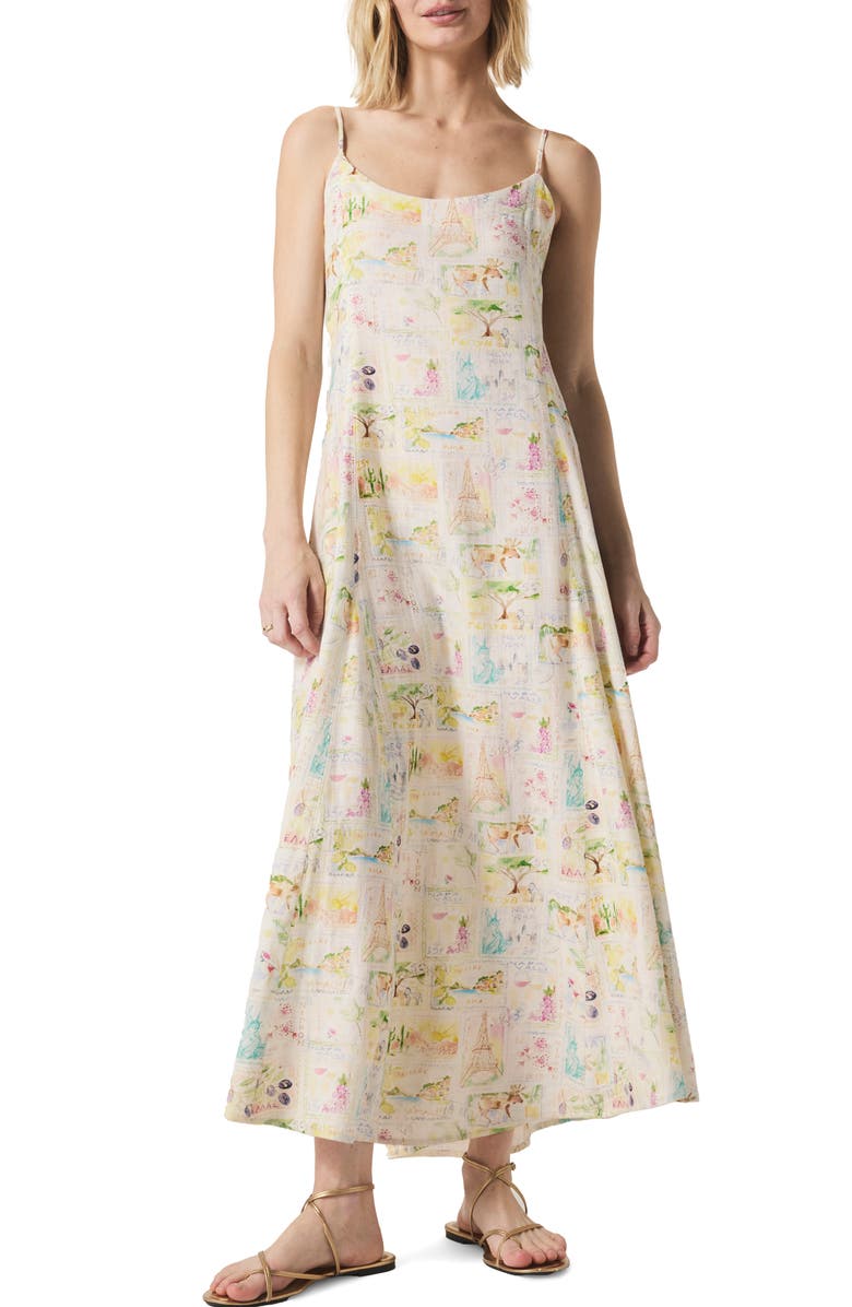 Splendid Coastal Postcard Sleeveless Maxi Dress, Main, color, Stamp Print