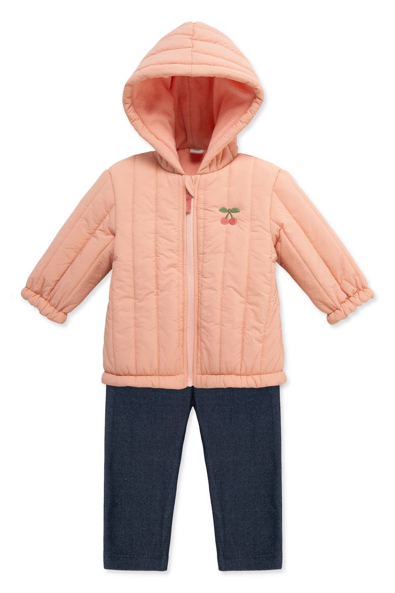 Cherry T-Shirt, Quilted Jacket & Leggings Set, Alternate, color, PINK