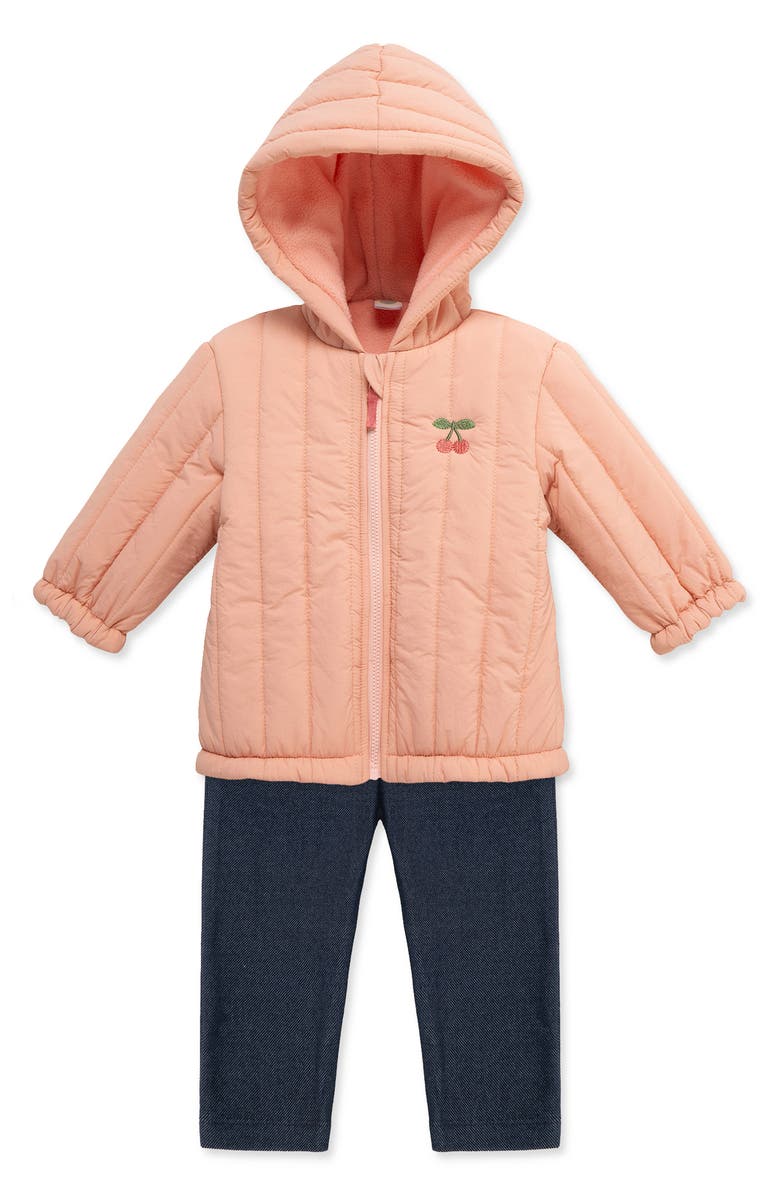 Little Me Cherry T-Shirt, Quilted Jacket & Leggings Set, Alternate, color, Pink