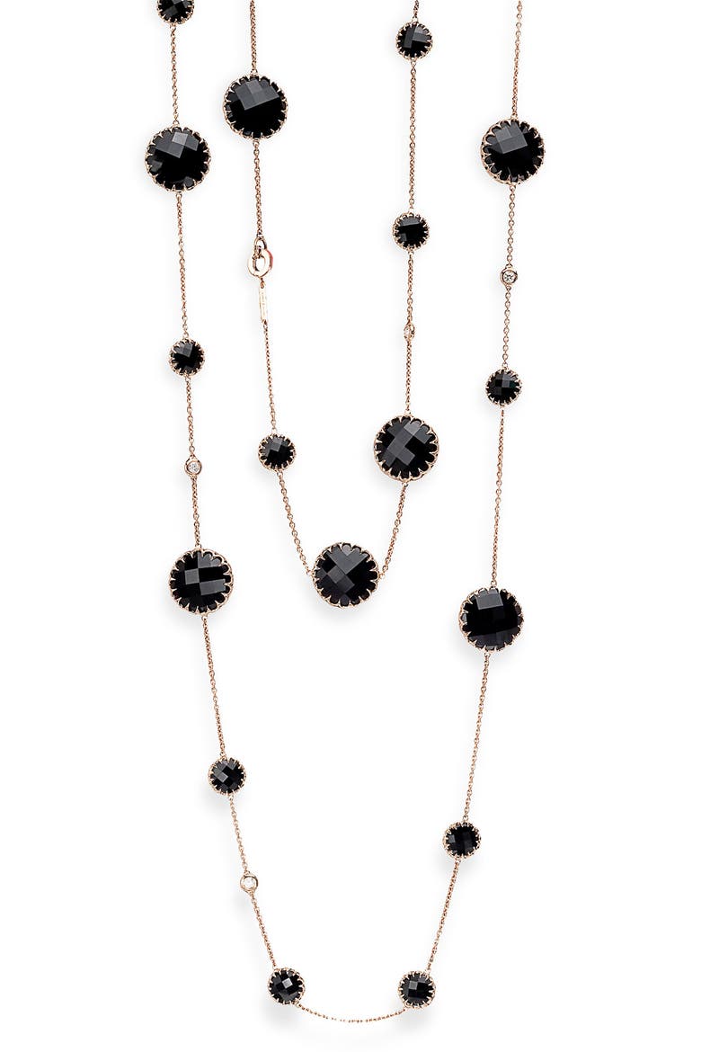 'Rose Gold' Long Station Chain Necklace, Main, color, BLACK ONYX