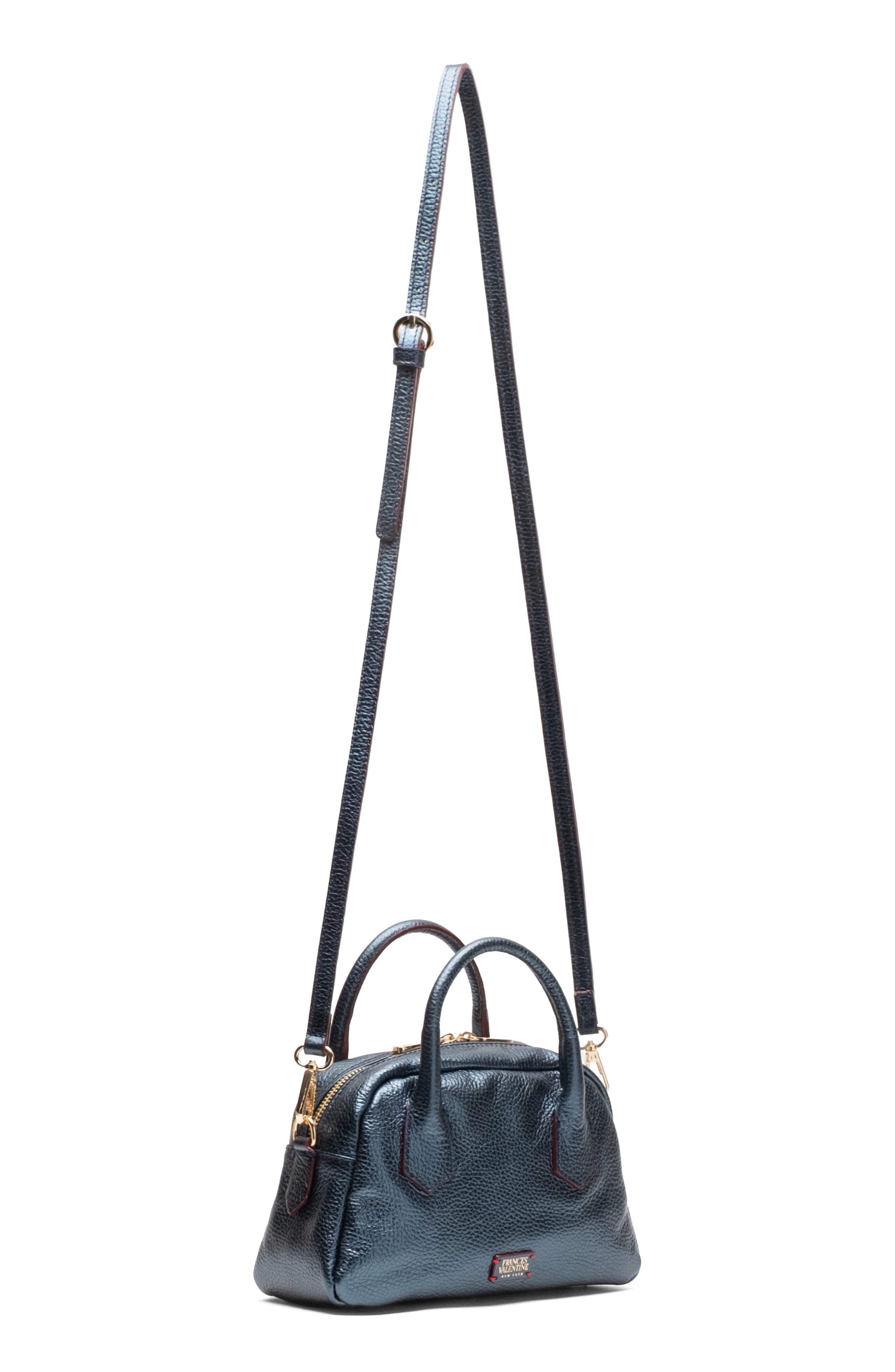 Mini Metallic Leather Bowler Bag, Alternate, color, NAVY
