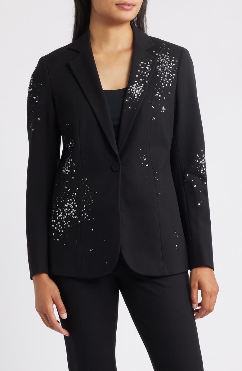 Anne Klein Embellished One-Button Blazer, Main, color, Anne Black