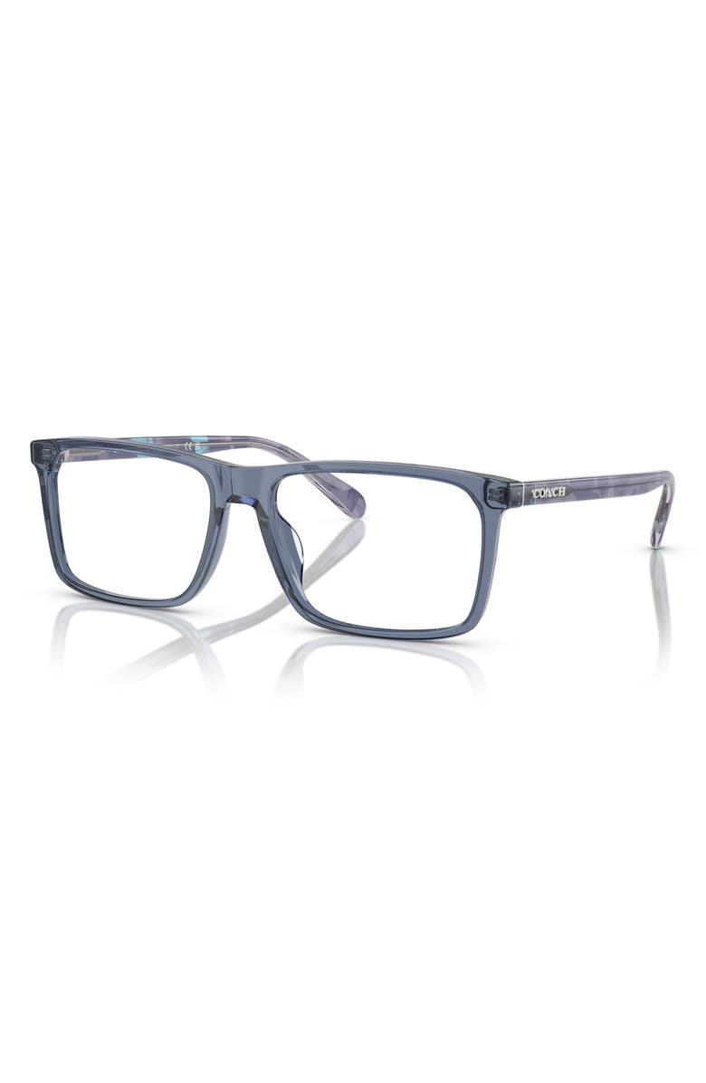 COACH 58mm Rectangle Optical Glasses, Alternate, color, Transparent Blue / Demo Lens