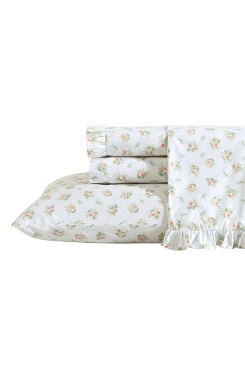 Laura Ashley Quartet Quilt & Sham 3-piece Set In Apricot/white