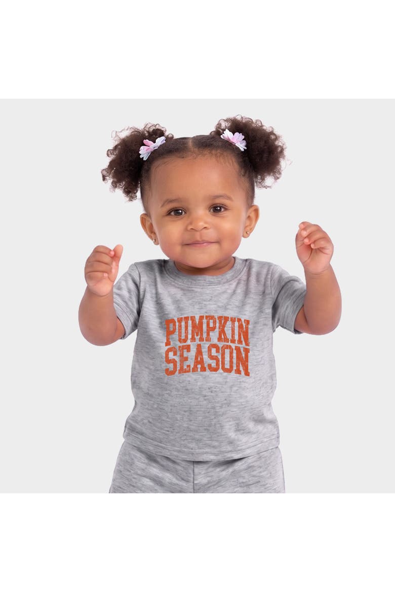 Pumpkin Season Varsity Stacked Infant Jogger Pant Crew Set, Main, color, Heather Grey