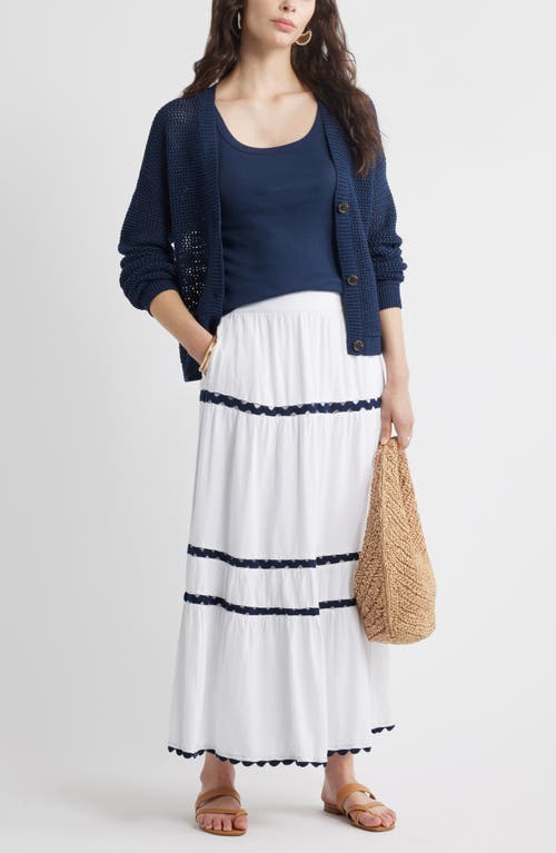Caslonr Caslon(r) Rickrack Trim Linen Blend Tiered Maxi Skirt