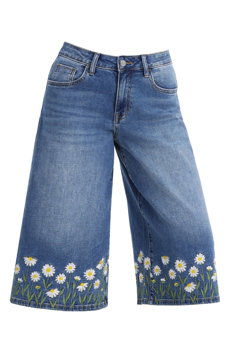 Bayeas Floral Embroidered High Waist Bermuda Denim Shorts, Alternate, color, Puremeadow