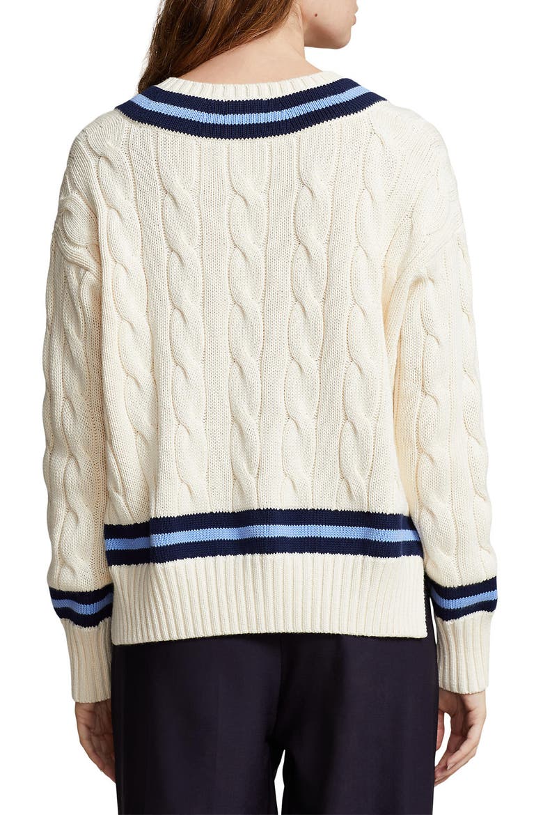 Cabled Cotton Cricket Sweater, Alternate, color, CRM NVY