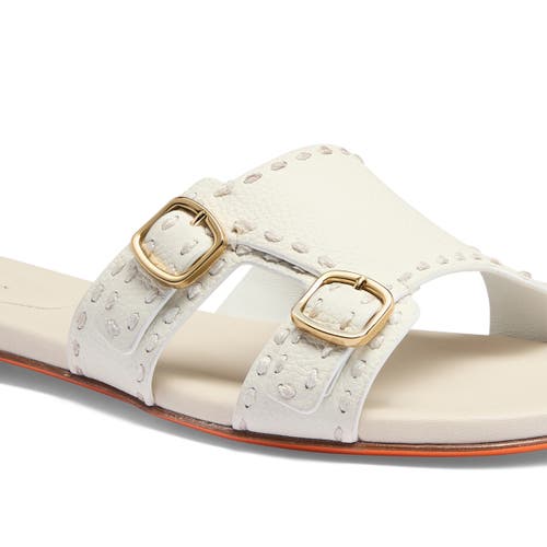 Santoni Leather Double-buckle Didi Slide Sandal In White