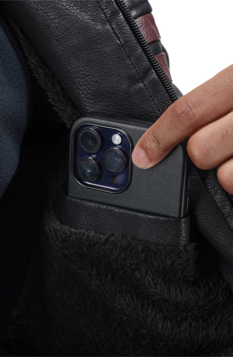 XRAY Faux Fur Lined Grainy Faux Leather Racing Jacket, Alternate, color, Black/ Burgundy