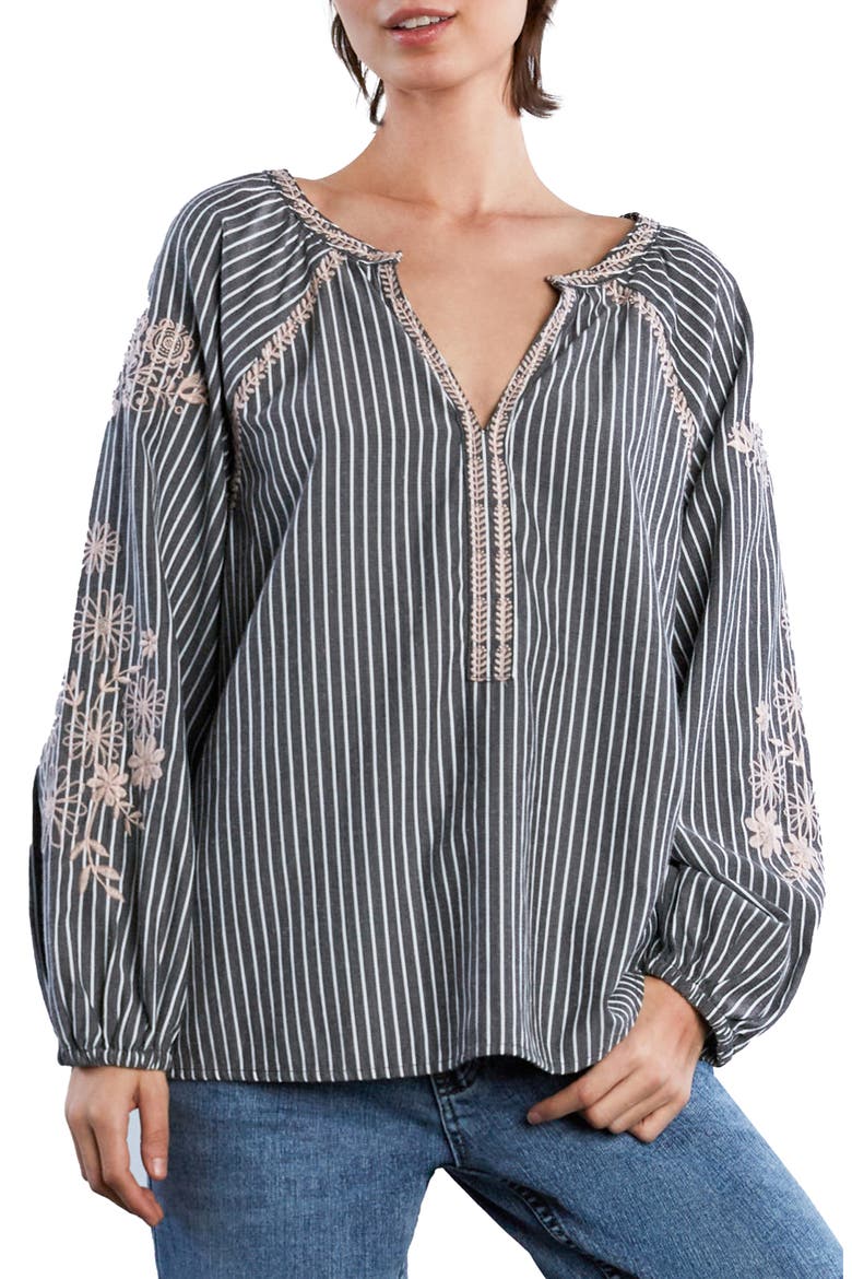 Cabo Stripe Embroidered Top, Main, color, SMOKE STRIPE