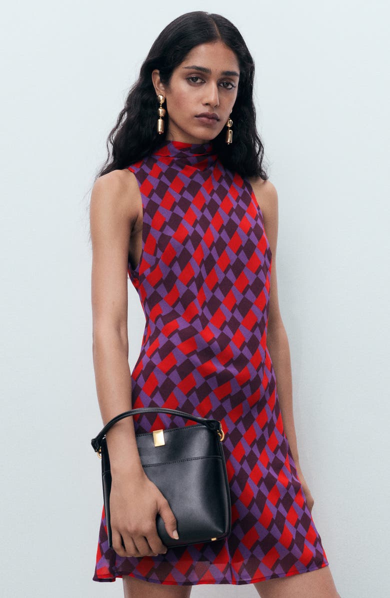 MANGO Print Bow Detail Sleeveless Dress, Alternate, color, Violet