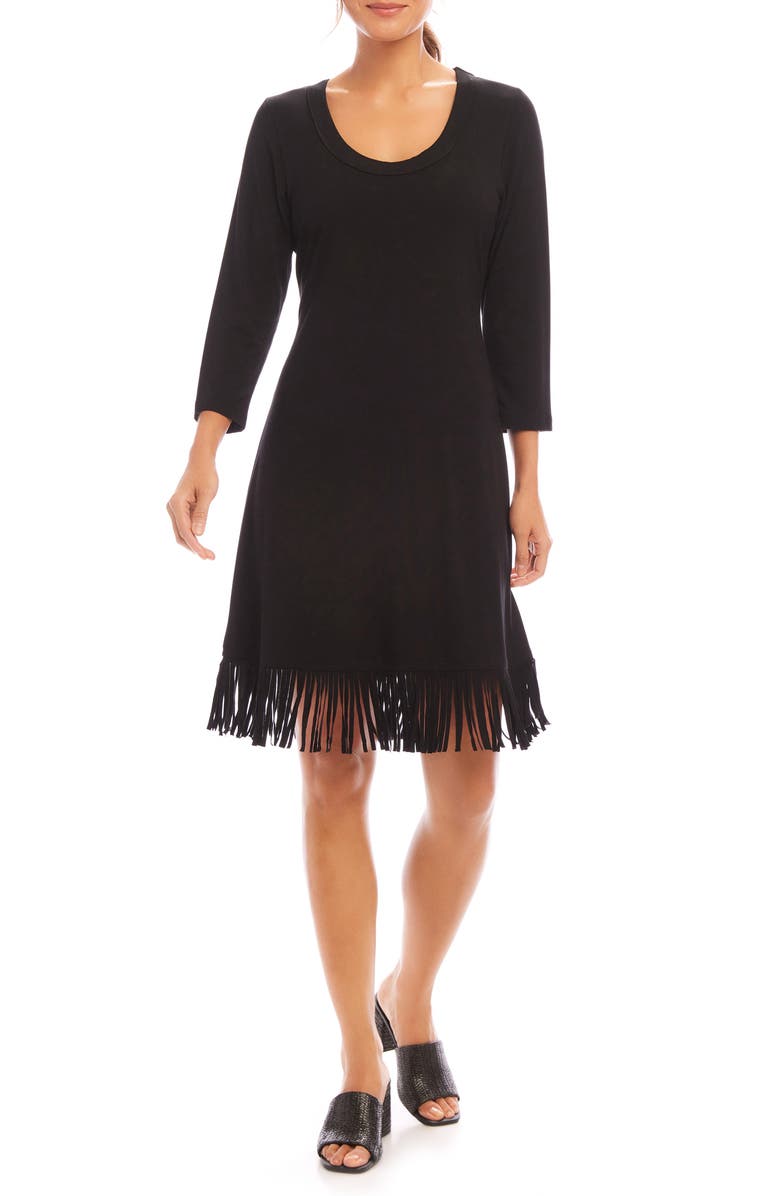 Karen Kane Fringe Trim Scoop Neck Dress, Main, color, Black
