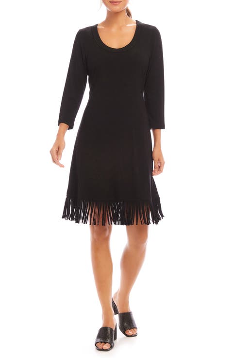 Fringe Trim Scoop Neck Dress