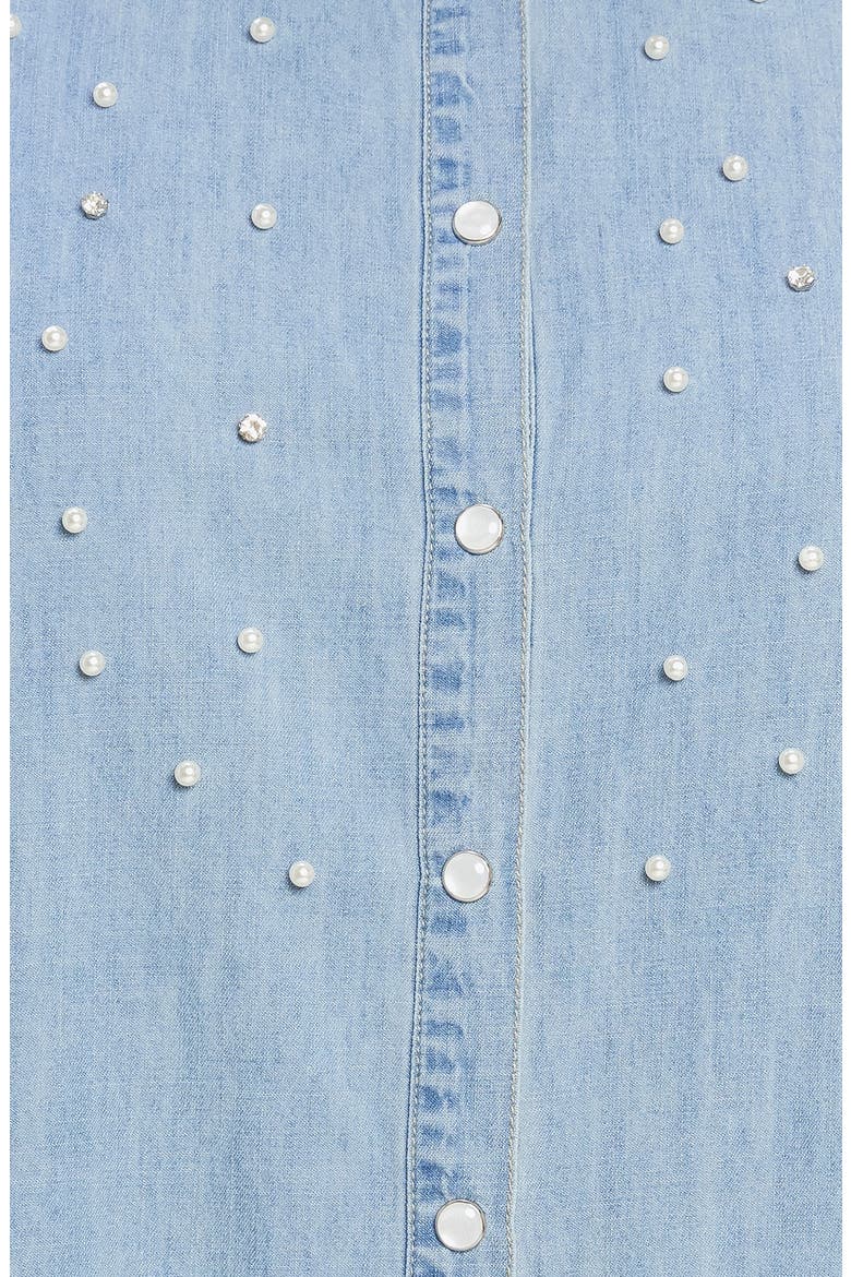 Embellished Long Sleeve Denim Shirt, Alternate, color, LIGHT INDIGO