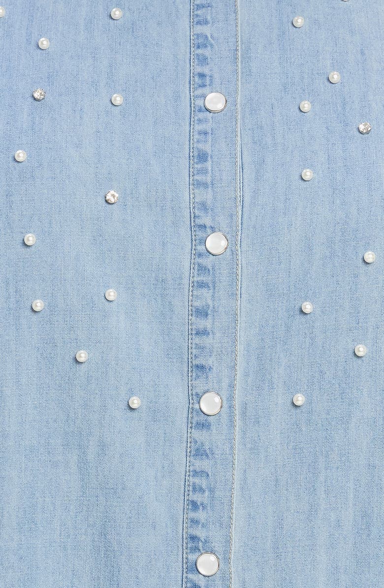 FLYING TOMATO Embellished Long Sleeve Denim Shirt, Alternate, color, Light Indigo