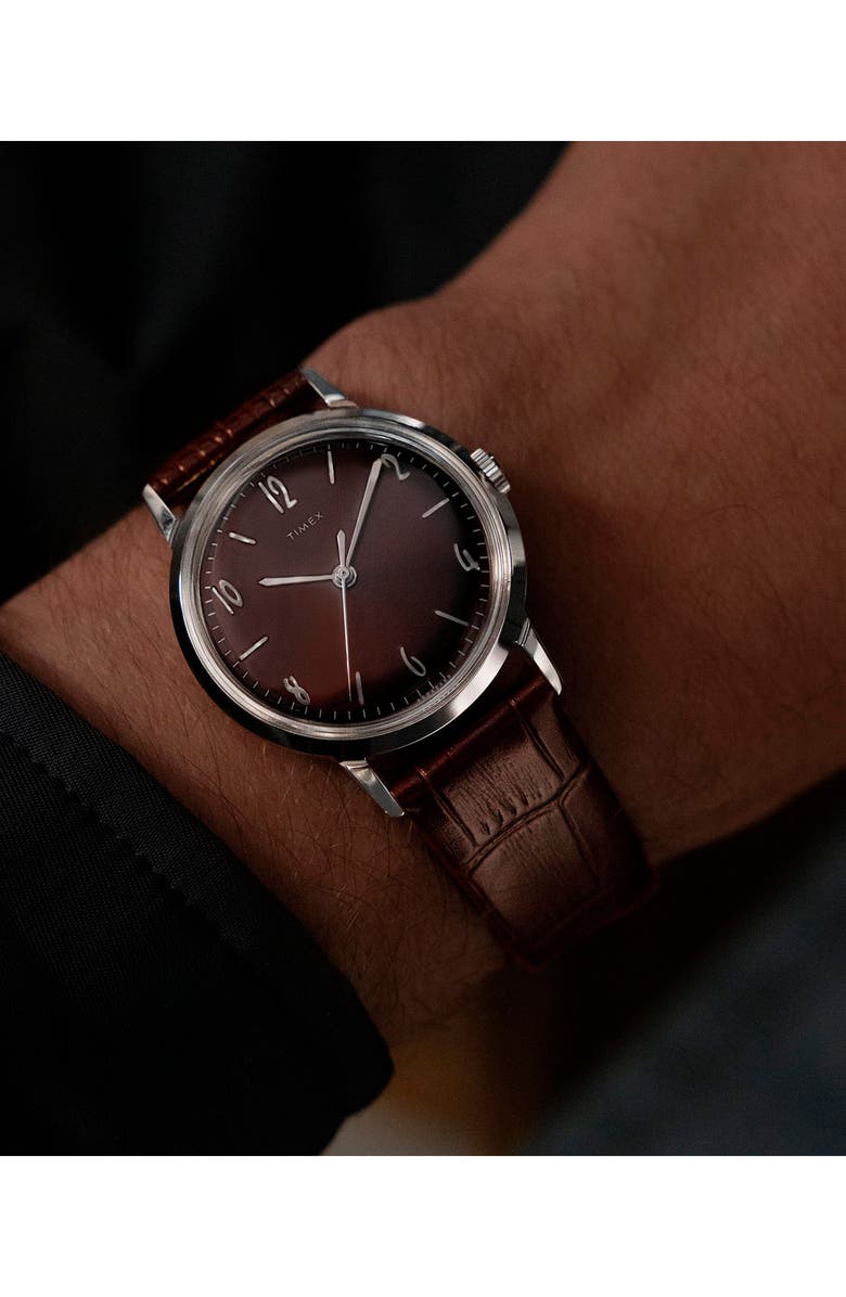Timex<sup>®</sup> Marlin<sup>®</sup> Leather Strap Watch, 34mm, Alternate, color, Brown
