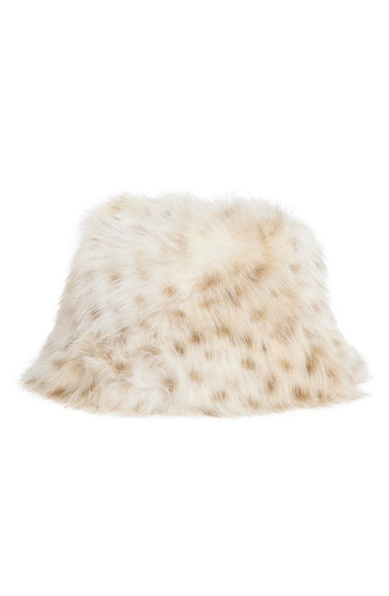 La Fiorentina Plush Faux Fur Bucket Hat, Main, color, Beige