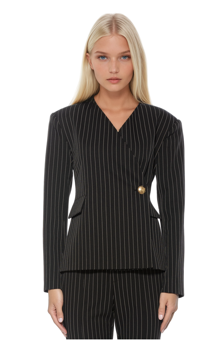 Alexia Admor Alira Single Button Wrap Blazer, Main, color, Black Pinstripe