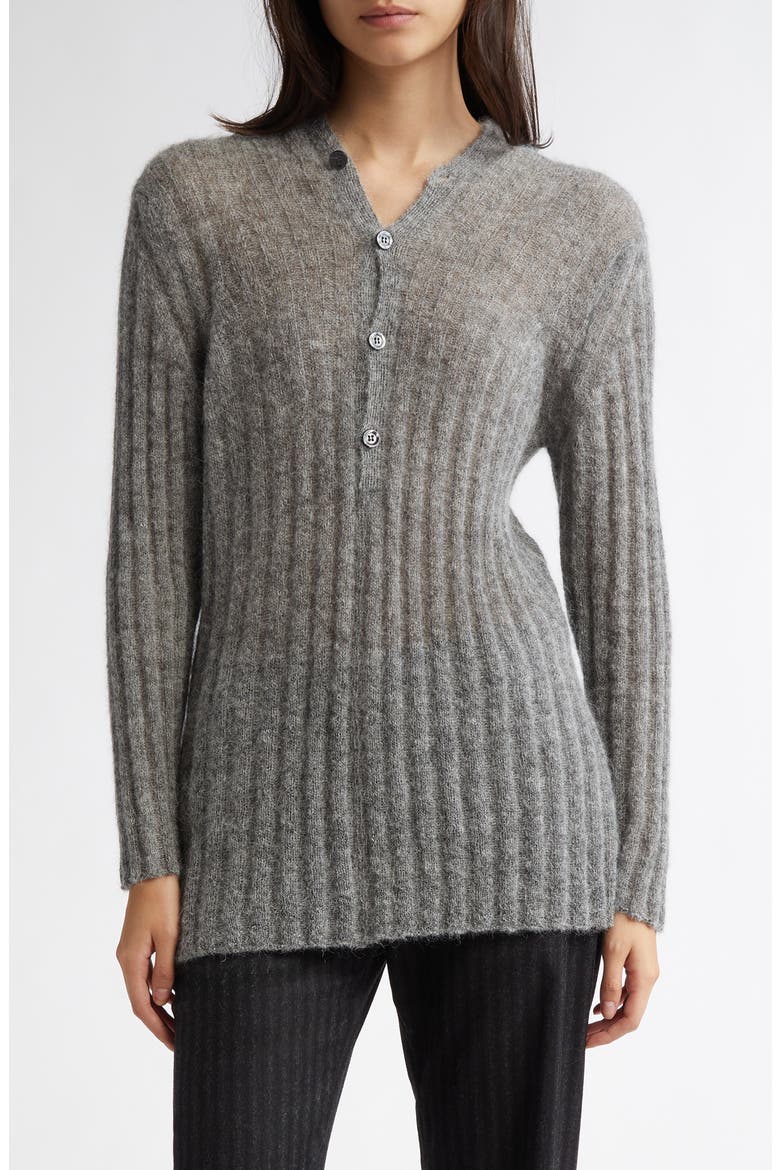 Naor Button Back Mohair & Alpaca Blend Rib Cardigan, Main, color, GREY