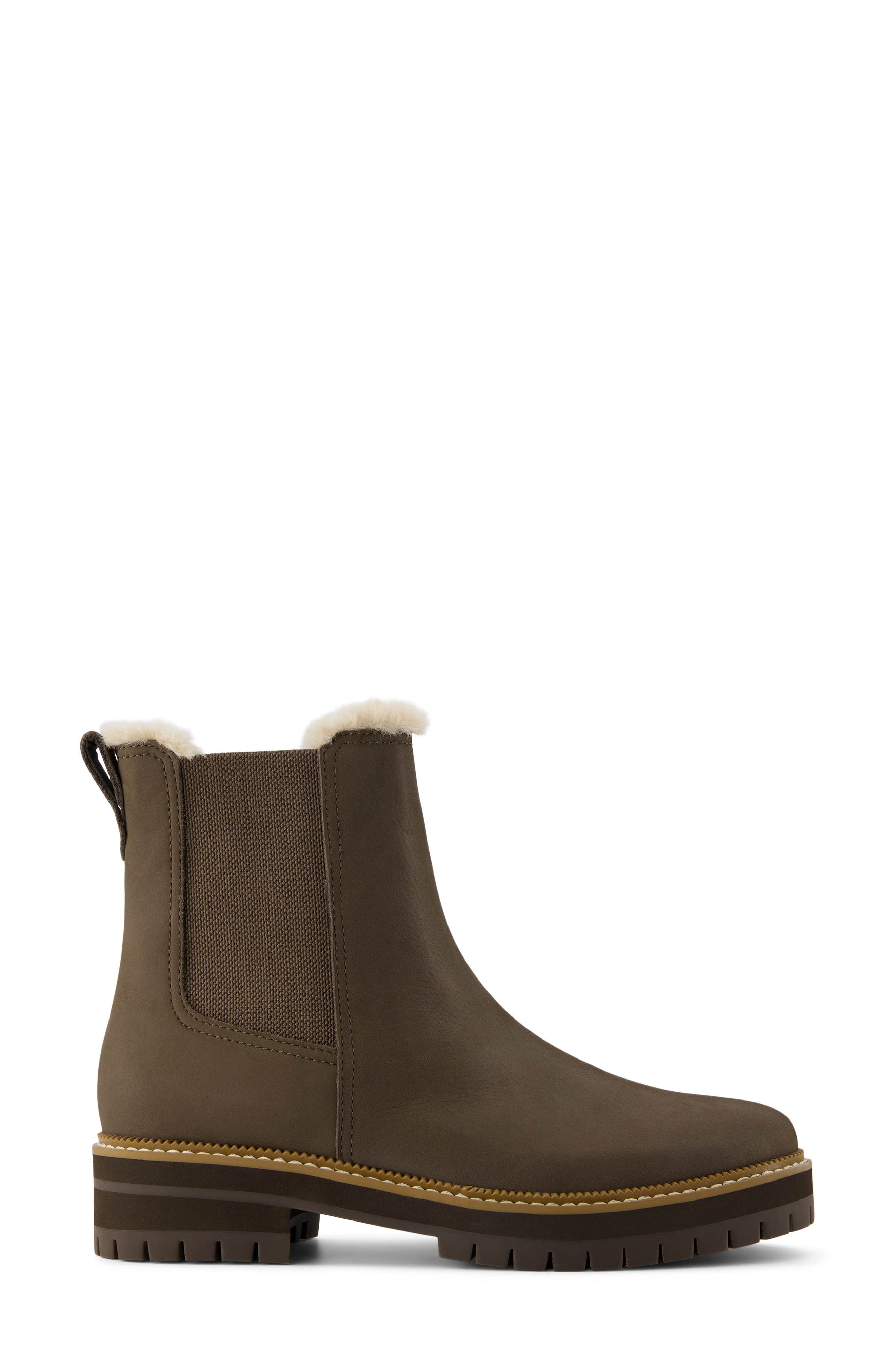 TOMS Bennet Chelsea Boot, Alternate, color, Green/ Faux Fur