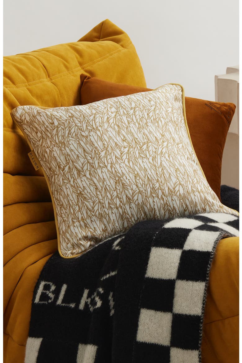 Feathers Decorative Cushion, Alternate, color, Gold & Black