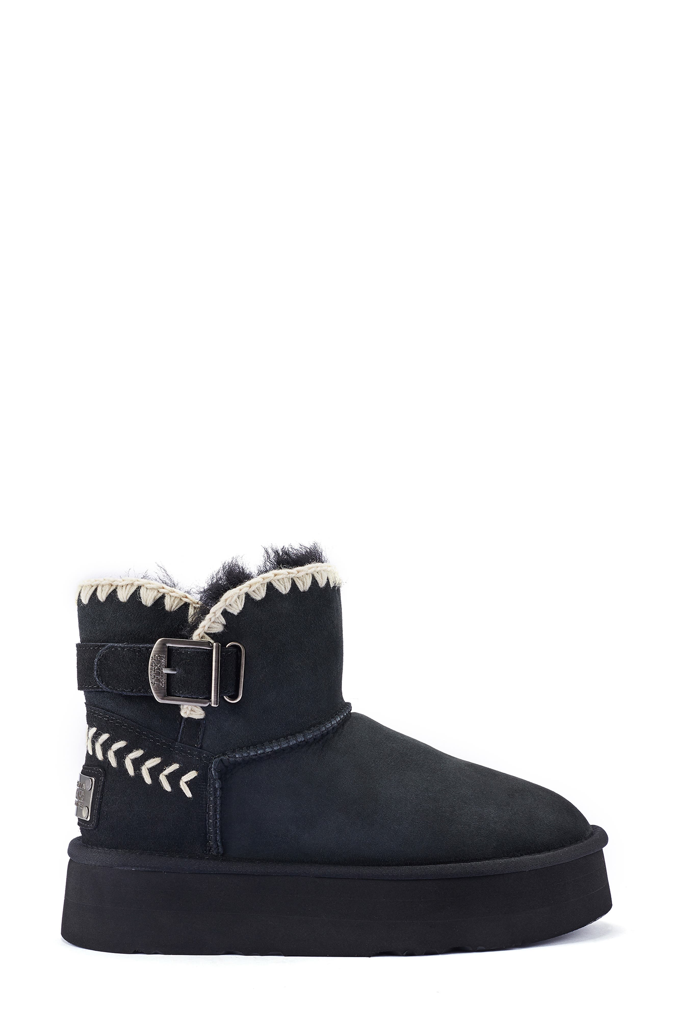 Genuine Shearling Platform Ankle Boot, Alternate, color, BLACK
