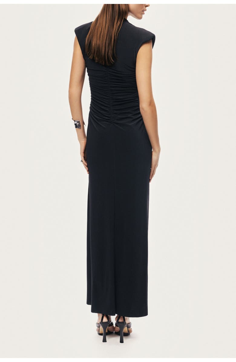 Nocturne Ruched Deep V-Neck Maxi Dress, Alternate, color, Black