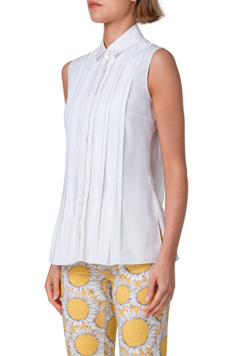 Akris punto Pintuck Sleeveless Cotton Button-Up Shirt, Alternate, color, 