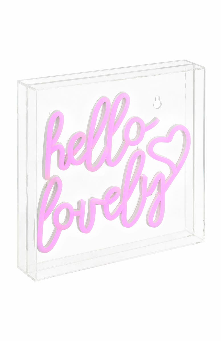 JONATHAN Y Hello Square Contemporary Glam Acrylic Box USB Operated LED Neon Light, Main, color, Pink