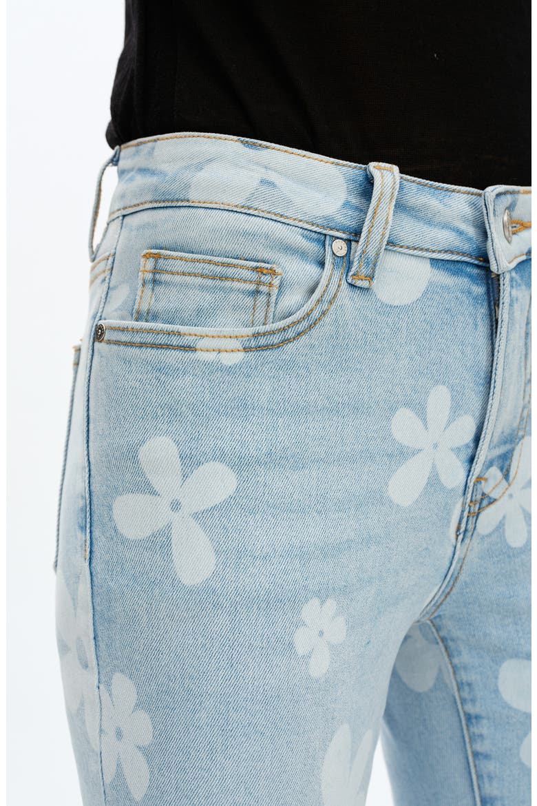 Floral Print Mid Rise Straight Leg Jeans, Alternate, color, LIGHT BLUE