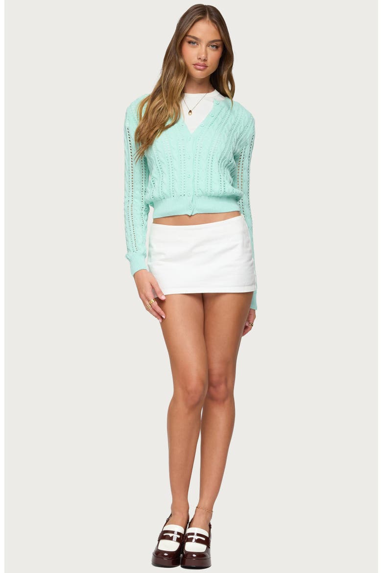 Haisley Cotton Cable Knit Crop Cardigan, Alternate, color, AQUA