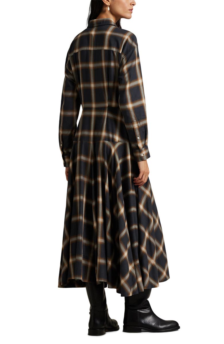 Polo Ralph Lauren Plaid Twill Paneled Long Sleeve Shirtdress, Alternate, color, Navy-Brown Multi Plaid