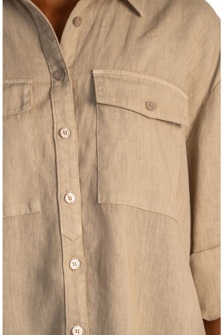 Milani Roll Sleeve Linen Button-Up Shirt, Alternate, color, STONE