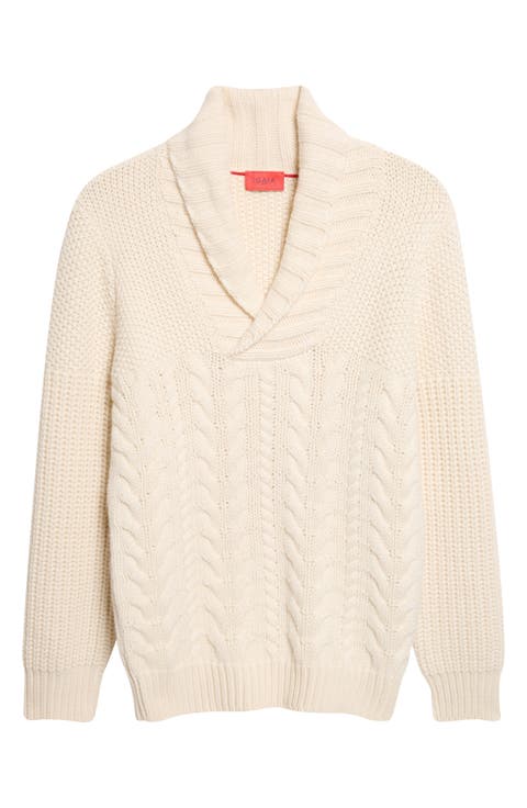 Mixed Stitch Shawl Collar Cashmere Sweater