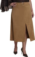 ELOQUII Belted Faux Suede Midi Skirt (plus)