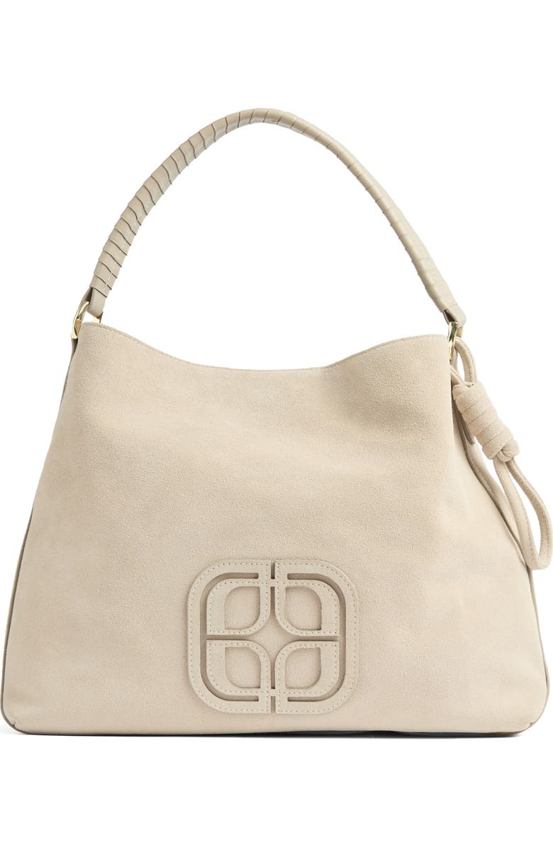 LK Bennett Lou Lou Wrap Handle Leather Shoulder Bag, Main, color, Stone