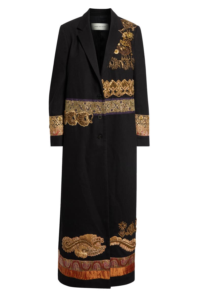Richy Embellished Cotton Twill Coat, Alternate, color, BLACK