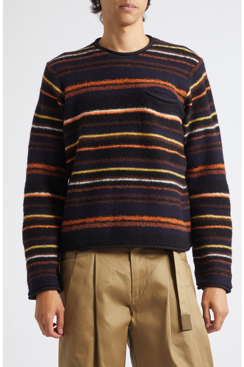 Stripe Mixed Knit Pullover, Main, color, BLACK MULTI