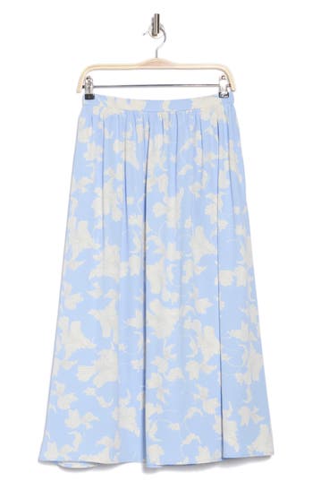 Nordstrom Rack Pull-on Midi Skirt In Blue- Ivory Terrace Floral