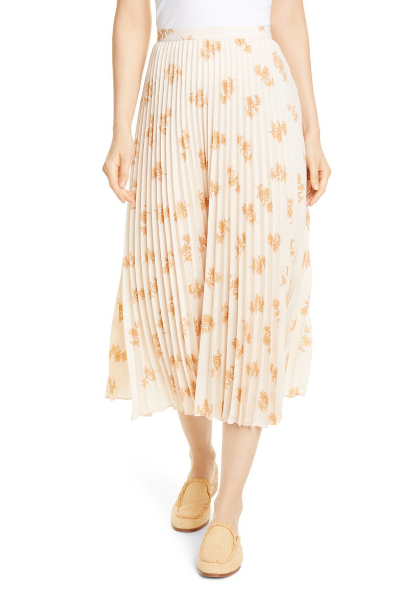 Adeena Floral Pleated Midi Skirt, Main, color, FRAPPE