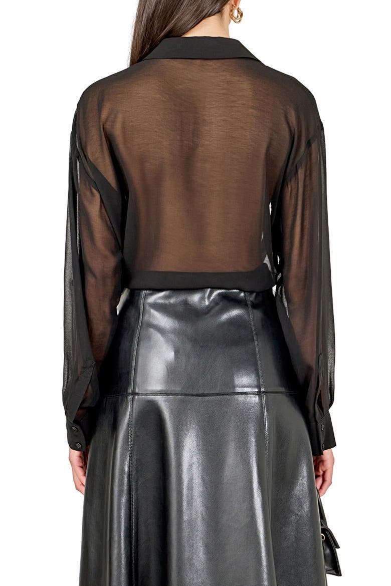 Floral Detail Sheer Shirt, Alternate, color, BLACK