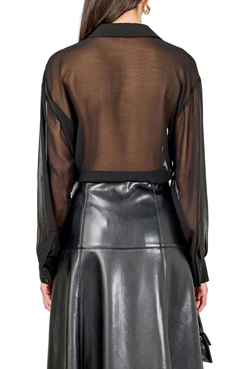 Endless Rose Floral Detail Sheer Shirt, Alternate, color, Black