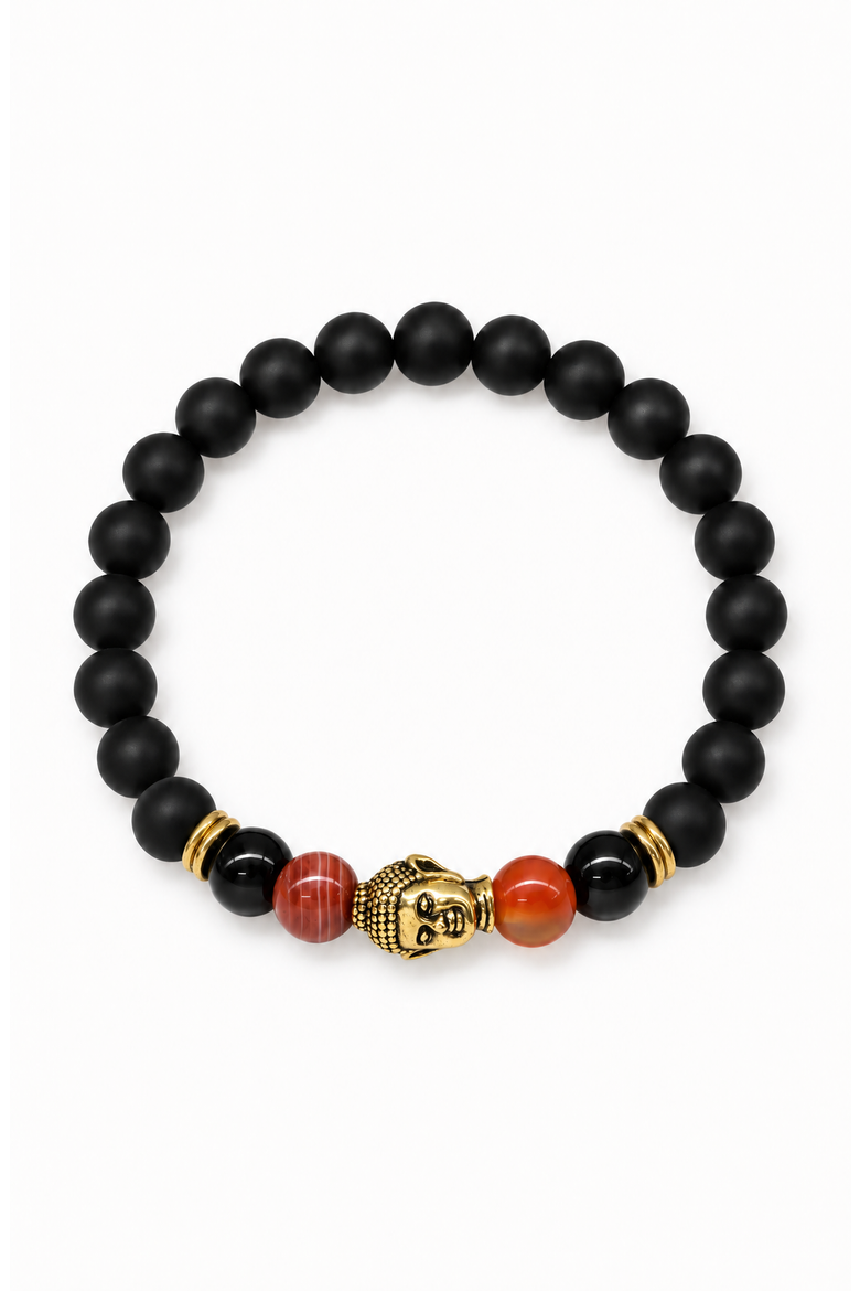 Buddha Obsidian Beaded Bracelet, Main, color, Carnelian / Gold Tone
